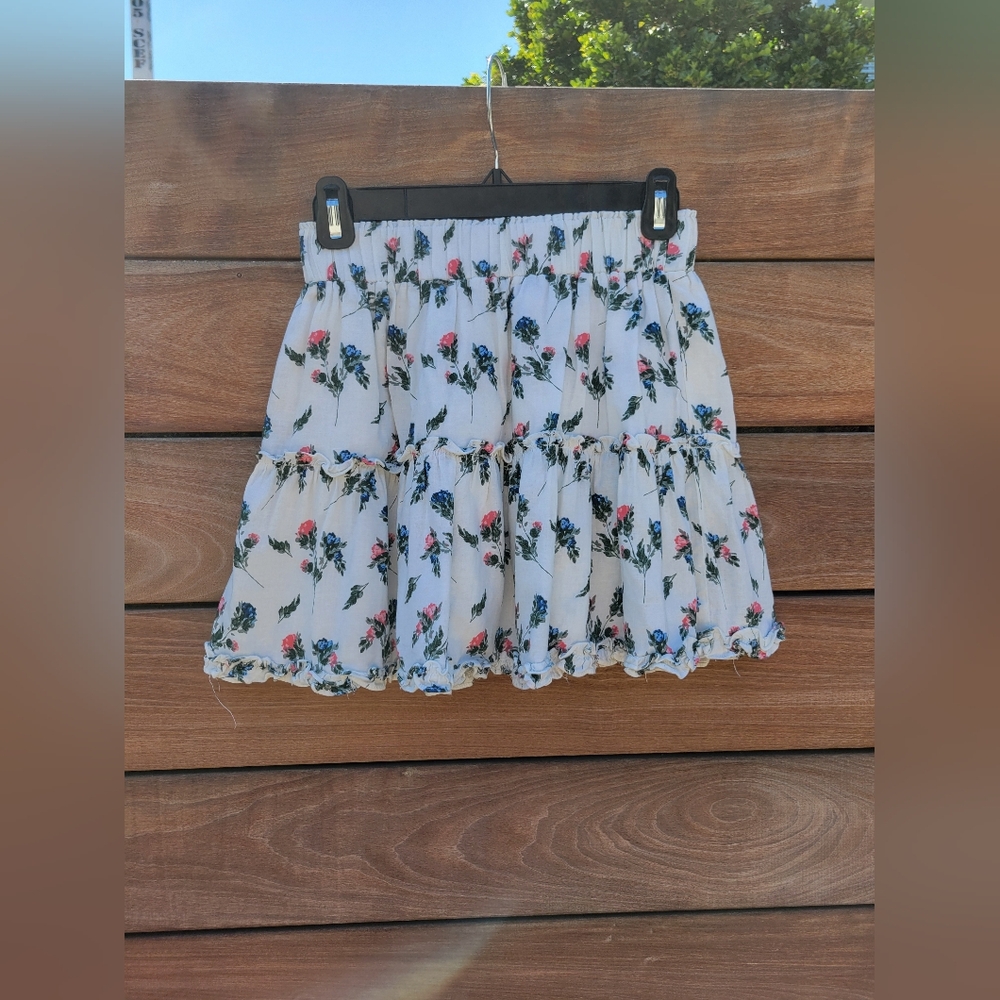 Olivaceous‎ Anthro Floral Linen Blend Mini Skirt Cottagecore Girly Tomato Small
